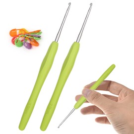 Aeeque 2.0 mm, Crochet Hook, 2-Piece Crochet Hook Set with Accessories, Aluminium Crochet Hooks with Rubber Handle, Soft TPR Crochet Hooks for Arthritis, Colourful Crochet Hook Metal for Crochet