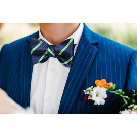 HISDERN Bow Ties for Men Navy Blue Bow Tie Self Tie Bowtie Handkerchief Set Formal Tuxedo Blue Green Stripe Bowties & Pocket Square Wedding
