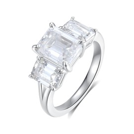 Jaransheti Moissanite Engagement Ring For Women 3ct Emerald Cut 3-Stone Ring 18K White Glod Plated S925 Sterling Silver Split Shank Simple Stackable Women Ring Jewelry Gift(S7.5)