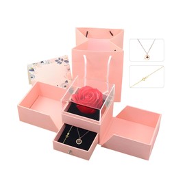 hssopa Preserved Real Red Rose with S925 Sterling Silver Necklace, Eternal Rose with I Love You Necklace in 100 Languages Girlfriend Her, Necklace in 100 languages