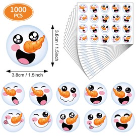 1000 Pieces Happy Snowman Stickers Christmas Stickers Snowman Roll Circle Face Stickers Winter Holiday Label Stickers Cute Seals Cards Fun Presents for Kids Xmas Party Decoration Supplies