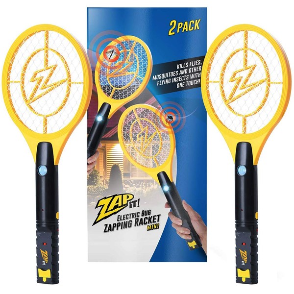 ZAP IT! Pack of Two Electronic Fly Swatters USB Rechargeable Mosquitoes, Flies and Bugs 4000 V Super Bright LED Light, Mini Twin