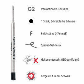 Online Ballpoint Pen Refill Also for Parker, Pelikan, Faber-Castell, International Standard Large Capacity Gel Refill, Gel Paste, Line Width 0.7 mm, Indelible, Pack of 1, Ink Colour Black