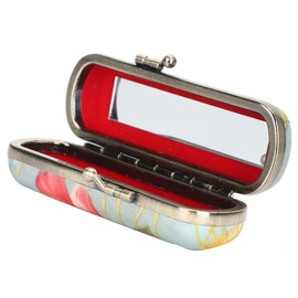 Estuche para labiales con bordado vintage - Soporte portátil con espejo, elegante organizador de brillo labial para viajes, material ABS duradero