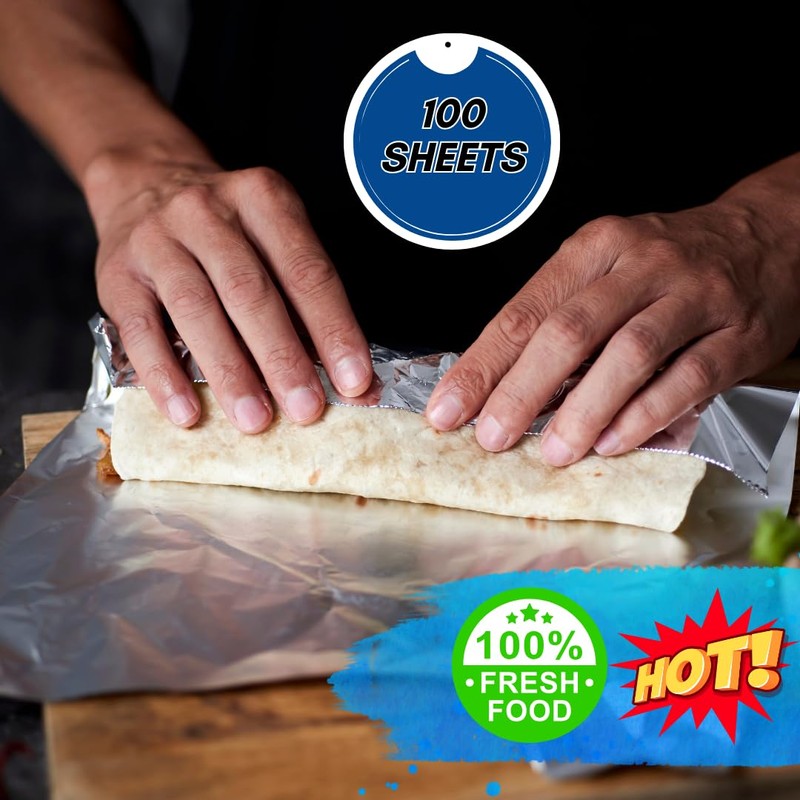 100 Pack (10 3/4" x 14") Insulated Foil Sandwich Wrap