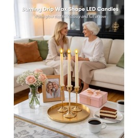 Homemory 2 Pcs Waxy Flameless Taper Candles with Remote, Flickering Battery Operated Taper Candle, Led Flameless Candlesticks Classic Tall Candles for Home, Wedding, Party, Ivory, 9.6 inches