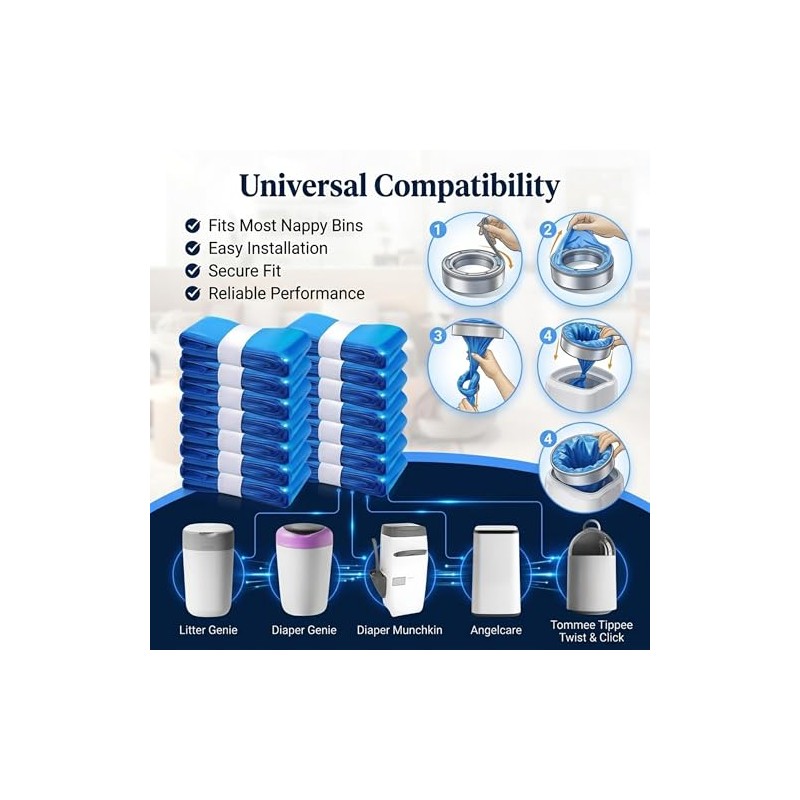 nappy bin refills, 7-Layer Odour Control Leakproof Diaper Disposal Bags,