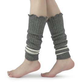 BomKinta Stripe Leg Warmers Women - Cute Footless Socks - Retro Ruffle Leg Sleeves Stripe Grey