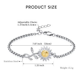 AIWENXI Sunflower Cremation Jewellery Urn Bracelet for Ashes for Women Girls Adjustable Memorial Link Bracelet, Stainless Steel