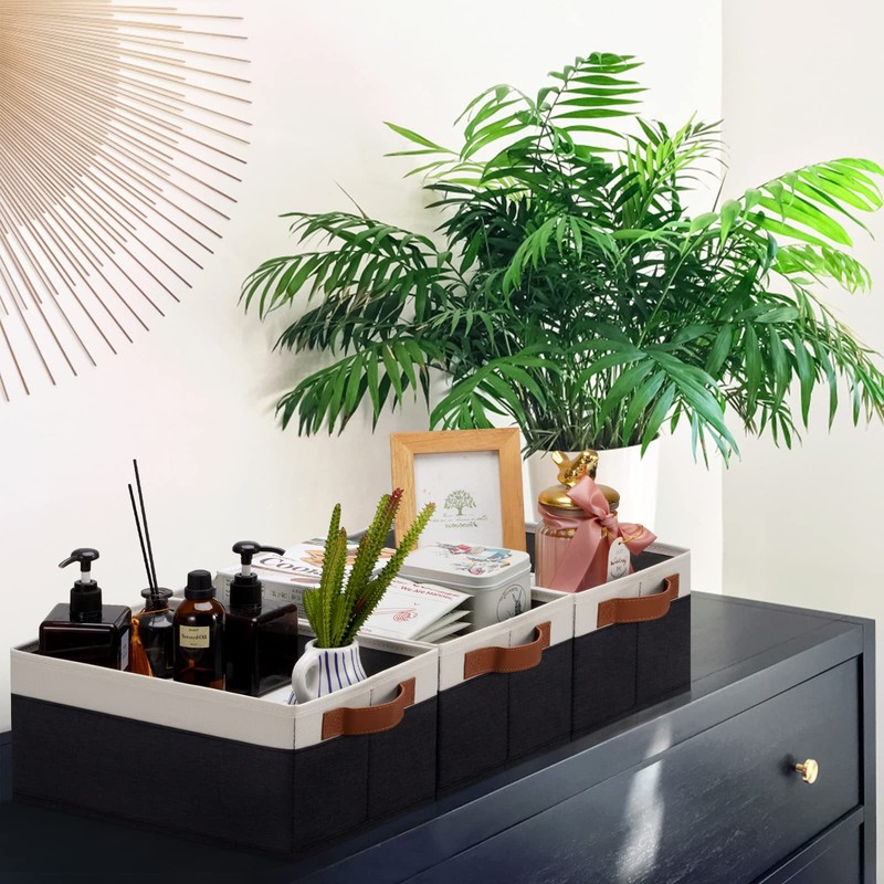 GhvyenntteS Storage Baskets for Organizing, Fabric Storage Bins with Leather