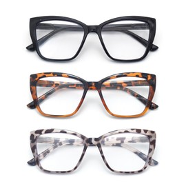 3-Pack Reading Glasses for Women Stylish Oprah Cat-Eye Spring Hinge Clear Lenses Readers Anti Eyestrain, Black Brown-Tortoise Gray-Tortoise 1.75 x