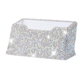 Blueshyhall Business Card Holder Glitter, Bling Business Card Stand with Diamond Rhinestone, Business Card Holder Crystal Rhinestone, Business Card Organiser for Women, Men, Office Desks, White,