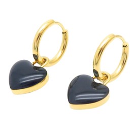 Bungsa© Women's Hoop Earrings with Heart Pendants Gold 316L Stainless Steel, Stainless Steel, No Gemstone