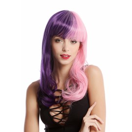 WIG ME UP - GF-W2301-1001A+T2313 Lady Quality Wig Cosplay extravagant split half dark purple half pink Harlequin bangs long slightly curly