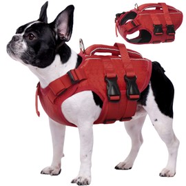 Kuoser Dog Life Jacket for Small, Medium, Large Dogs, Adjustable & Ripstop Dog Life Jacket with Rescue Handle, High Buoyancy Pet Life Saver, Puppies, Swimsuits for Beach, Red, M