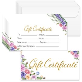 Doodlream 40 Sets Gift Certificate for Business, Blank Gift Cards Certificates with Envelopes, 17 x 8.5 cm Minimalist Flowers Cards Vouchers for Holiday, Birthday, Restaurant, Spa Makeup Salon