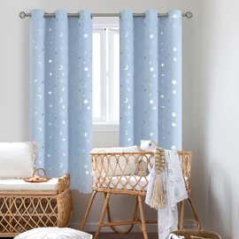 BGment Kids Curtains for Bedroom 72 Inch Length, Nursery Star and Moon Blackout Curtains for Boys, Decoration Thermal Insulated Room Darkening Window Curtains for Girls Babys, Spa Blue, 42 Wide