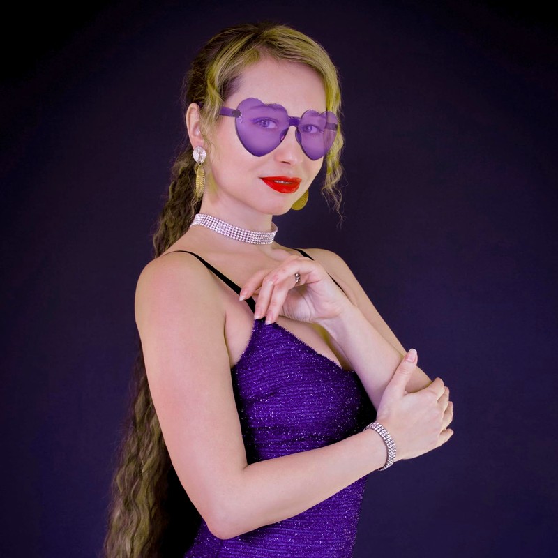 Bojueshaw Heart Shape Sunglasses - Multicolor Rimless Heart-shaped One Piece