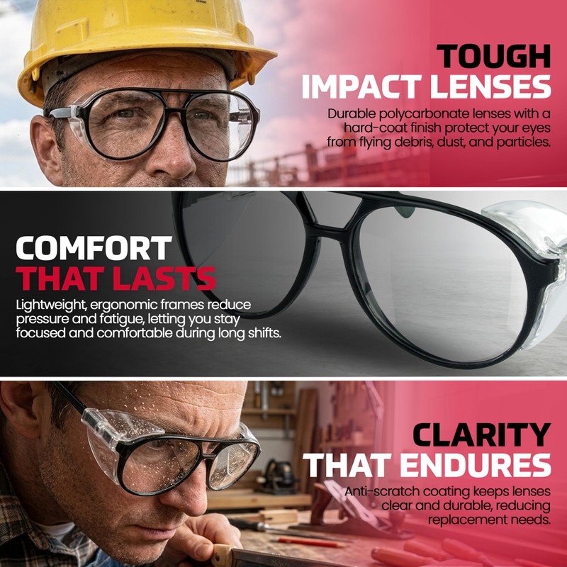 SAS Safety 5125 Classic Safety Glasses with Polybag, Black Frame/Clear
