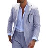 Seersucker Slim Suits Men Formal Summer Beach Wedding Grooms 2