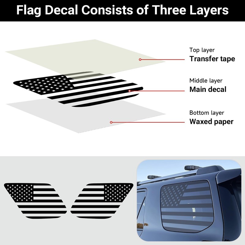 Hellet Rear Window American Flag Decals Compatible with Toyota 2010-2023