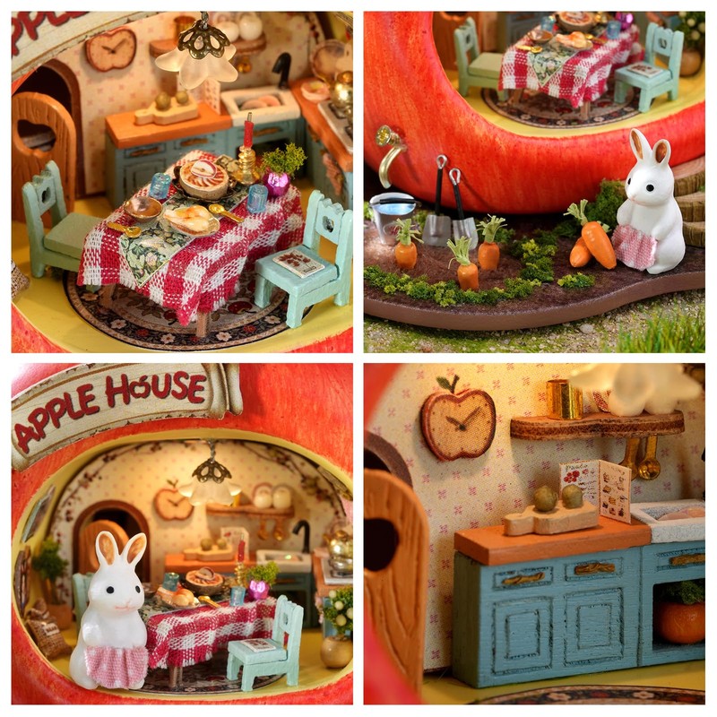 CUTEROOM Dollhouse Kit, DIY Miniature House Kit-Apple House