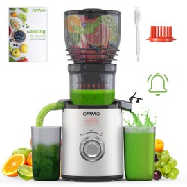 OMMO Juicer Machines, 300W Cold Press Juicer for Whole Vegetables & Fruits with 6'' Large Feed Chute, Slow Masticating Juicer Easy to Clean, High Juice Yield, BPA Free, Sliver