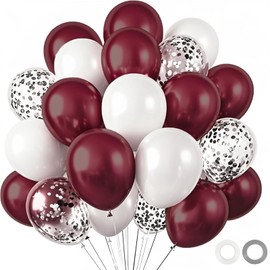 Maroon Graduation Party Decorations/Burgundy White Graduation Decorations Class of 2025,Maroon White Silver Balloons/Burgundy Silver Birthday Party Christmas Bridal Shower Wedding