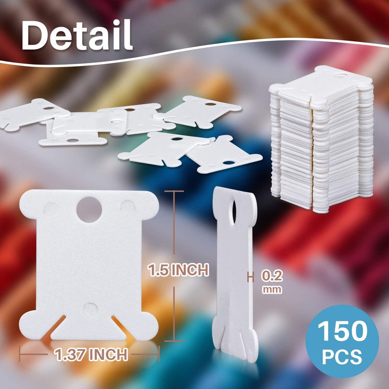 150PCS RAINFLOW Plastic Embroidery Floss Bobbins - White Embroidery Floss