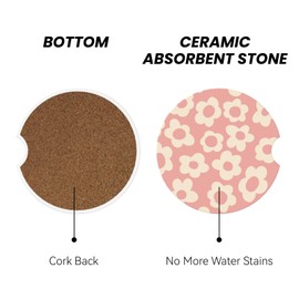 2-Pack Absorbent Car Coasters Vintage Groovy Flowers - Ceramic & Non-Scratch Cork Base Cup Holder Coasters Universal 2.56"