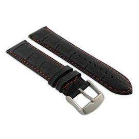 20mm Black & Red Genuine Leather Mock Croc Watch Strap Band Mens Crocodile Padded Sandblasted Buckle