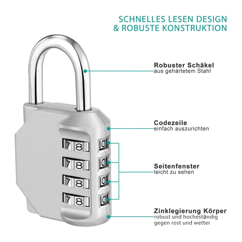 ZHEGE Padlock Combination Lock, 4-Digit Lock for Gym Locker, Tool