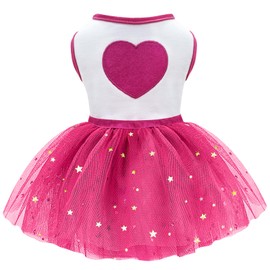 Idepet Spring Summer Pet Dog Cat Puppy Tutu Princess Dress Heart Printed Lace Dog Skirt Pet Apparel Dog Dress (Rose Red, XXL)