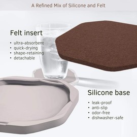 UMIRRO Absorbent Coasters for Drinks with Holder, Silicone Coasters with Soft Felt Inserts for Wooden Coffee Table, 4", Set of 6