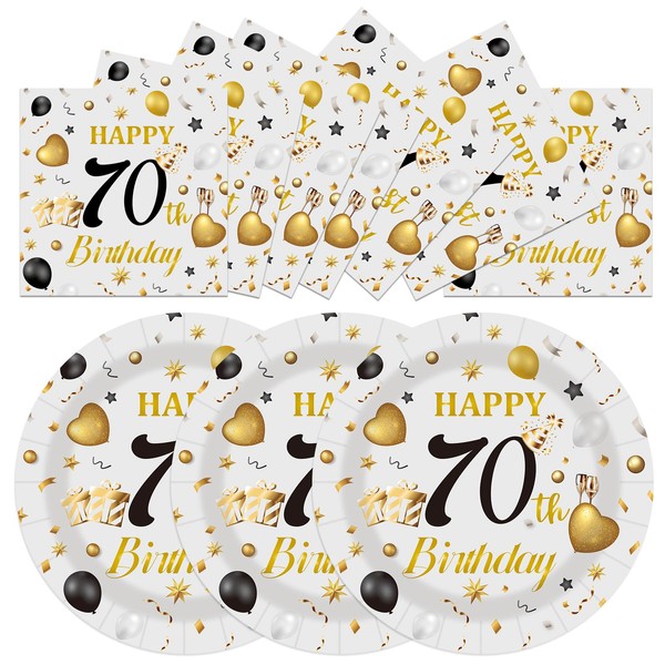 HFBOBP 50PCS Plates and Napkins Set (70th, 7Inch)