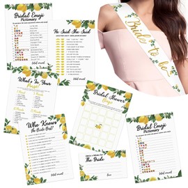 Lemon Bridal Shower Game with Bride to Be Sash-Set of 6 Activities Lemonade Bridal Shower Bachelorette Before Wedding for 50 Guests- 300 Cards 50 Per Game