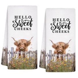 INNObeta Funny Highland Cow Gifts, Hand Kitchen Towel 2 Pack, 16 x 24 in Microfiber Dish Tea Towel, Hello Sweet Cheek