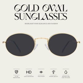 mosanana Trendy Retro Small Oval Sunglasses for Women 90s Vintage 2025 Cool Cute Stylish Fashion Tiny Skinny Narrow Gold Frame Grey Lens MS52476