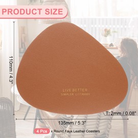 sourcing map 4 Pcs Leather Coasters, Irregular Drinks Coasters for Coffee Table Housewarming Gifts Home Decor (5.3 x 4.3 Inch, Brown)