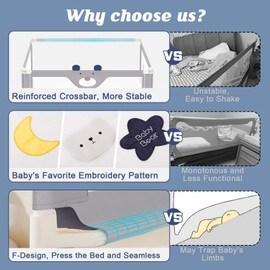 JWPEHOE 3-Piece Bed Rail for Toddlers with Headboard Rod, Adjustable Baby Bed Rail Guard (78.7 * 78.7 * 74.8 Inch-King Size)