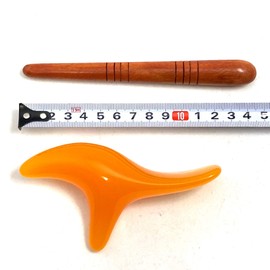 Set of 2 Orange: Ocarina-type Press Point (Cassa) + Wooden Pressure Point Push Stick, Cassa, Massage Stick, Foot Massage, Reflexology, Self Massage (Orange)
