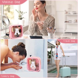 LOFOWN Initial Clear Makeup Bag Small Cosmetic Bag Travel Toiletry Bag Clear Zipper Pouch Purse Organizer Bags for Women, Pink, M, Initial Small Makeup Bag