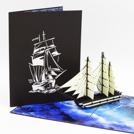 Amerigo Ship Pop-Up Card - 3D Greeting Card for Any Special Occasion, Perfect for Father’s Day, Birthdays, Thank You Notes, and More – 15x19cm with Included Note - Pop Up Cards Australia