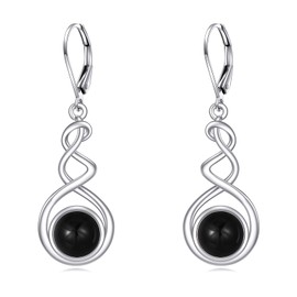 Black Onyx Earrings Sterling Silver Onyx Spiral Dangle Earrings Black Onyx Leverback Earrings Spiral Onyx Jewelry Birthday Christmas Gifts for Women