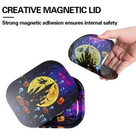 FANVANAI Metal Tray with Soft PVC Magnetic Lid Small Cute Decorative Tray Ideal Storage for Home or on The Go, 7"" x 5.5"" (Blue- Castle)