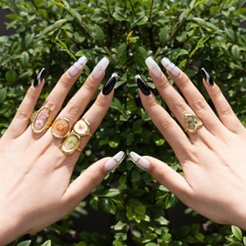 5pcs 18k Gold Plated Floral Adjustable Rings Chunky Gold Rings Vintage Jewelry Y2k Accessories Don't Tarnish Ring Set, Metal, No Gemstone