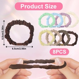 8 Pack Mulberry Silk Skinny Scrunchies, Pure Silk Satin Scrunchy Hair Ties for Women, No Damage Elastic Scrunchies Hair Bands Ponytail Holders Accessories - Mixed Colours