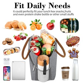 Coobiiya Lunch Bag Lunch Box for Women Men, Small Leakproof Cute Lunch Tote Large Capacity Reusable Insulated Cooler Lunch Container for Work/Office/Picnic/Beach-Grey