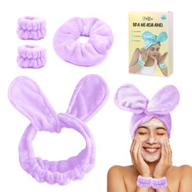 my novel things Face Wash Headband and Wristband Set Fashion Spa Headband, Coral Velvet Face Wash Set for Women, Adjustable Makeup Headbands Hair Band for Washing Face, Facial Skincare (Purple)