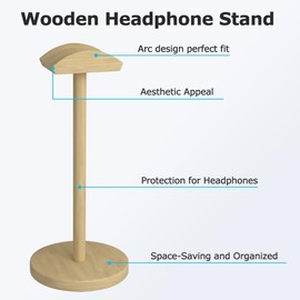 Headphone Stand Gaming Headset Holder Display Earphone with Supporting Bar Desktop Storage Headrest Wooden Solid Base for Nature Size Music Artful Functional Craftsmanship